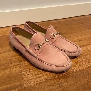 Blush Pink Suede Gucci Horsebit Loafers